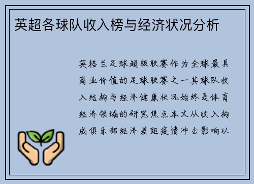 英超各球队收入榜与经济状况分析