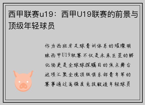 西甲联赛u19：西甲U19联赛的前景与顶级年轻球员