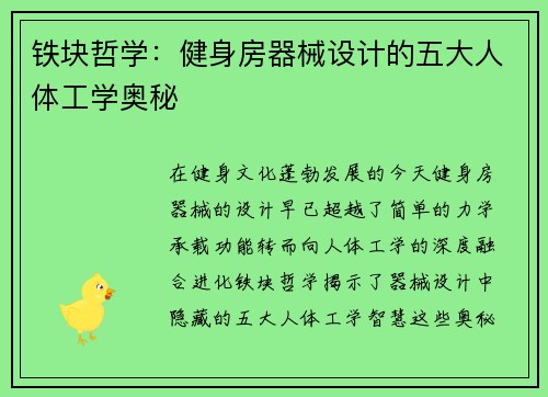铁块哲学：健身房器械设计的五大人体工学奥秘